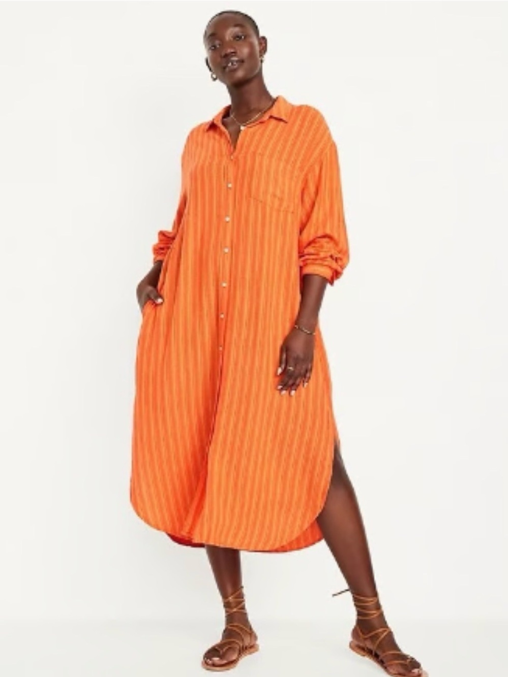 Old Navy Orange Stripe Button-Front Swim Coverup Dress